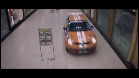 VW Rally Car Speeding in a Mall Advert